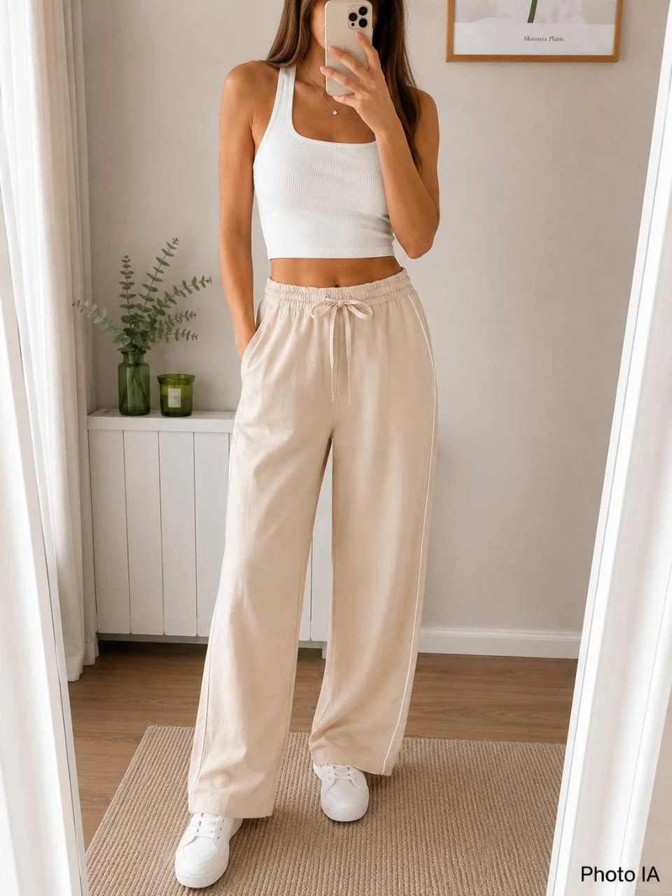 Pantalon fluide coupe ample crème Oysho casual chic loungewear – Taille XS–Neuf